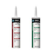 Two bottles of silicone sealant on a white background.