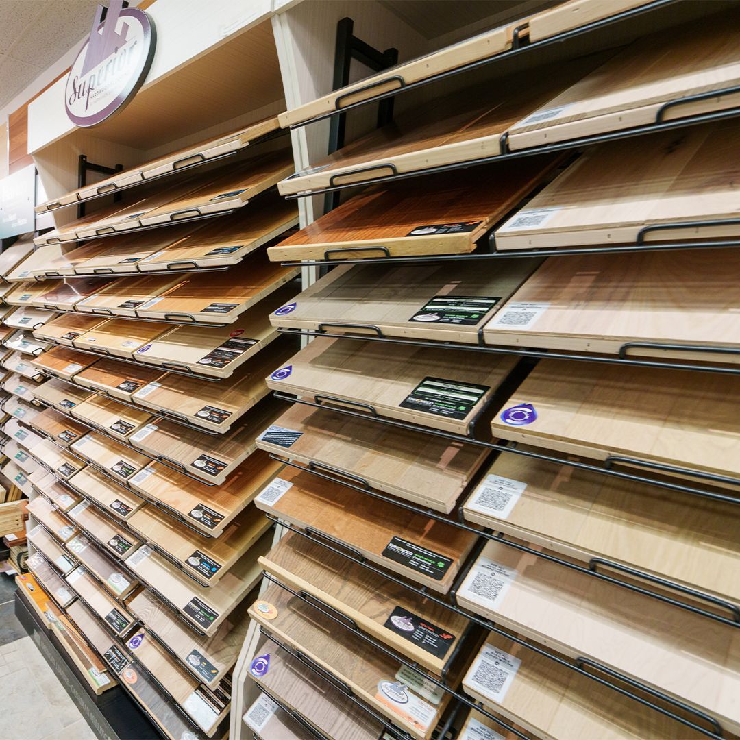 A display of wooden flooring in a store.