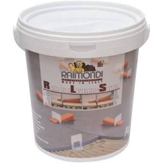 A bucket of raimondi tile spacers on a white background