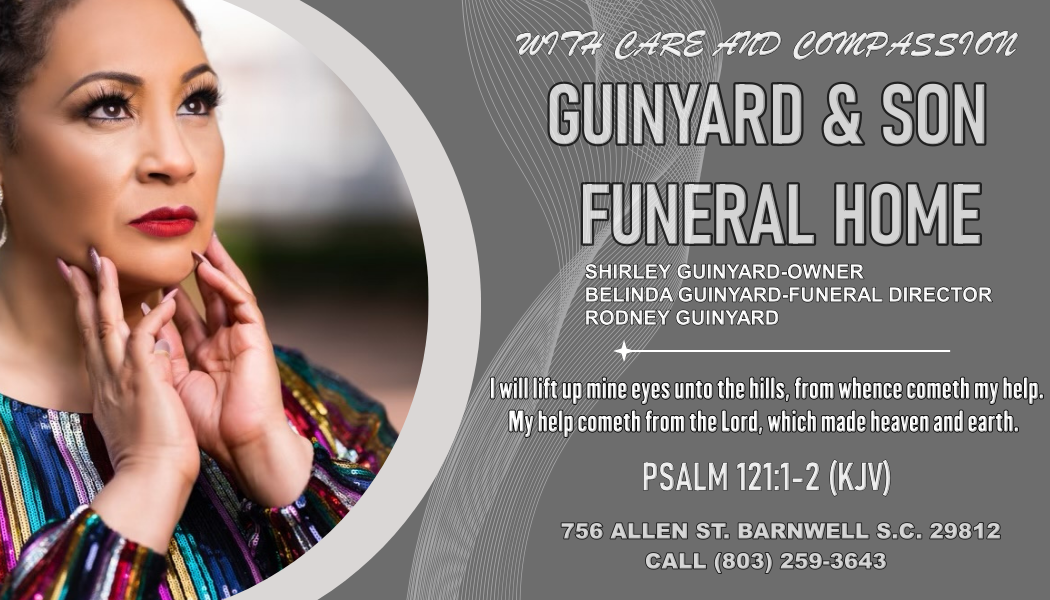 Funeral home ad with a woman's portrait, text for the business, and a Bible verse.