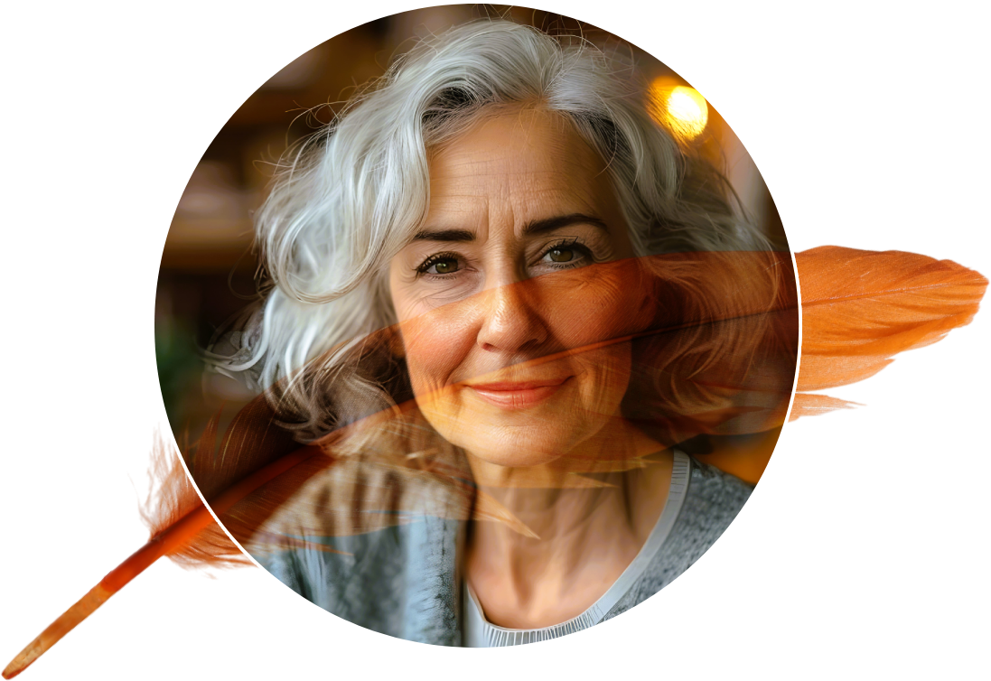 a woman with gray hair is smiling 