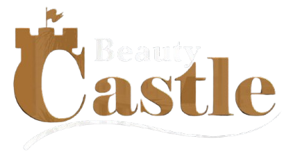 Logo for "Beauty Castle" featuring a brown castle graphic and script text on a white background.