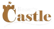 Logo for "Beauty Castle" featuring a brown castle graphic and script text on a white background.