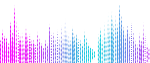 Vibrant music equalizer display with vertical bars in pink to blue tones.