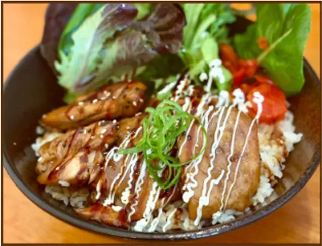 Bowl of Teriyaki Chicken and Rice, With Greens — Pt Cartwright Seafoods in Warana, QLD