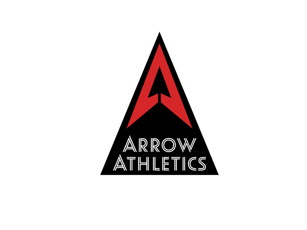 The logo for arrow athletics is a red triangle with an arrow in the middle.