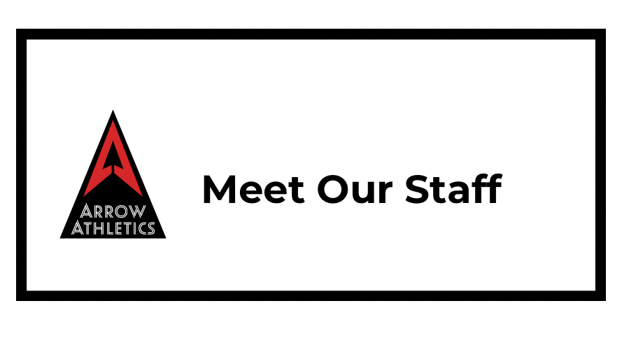 A logo for arrow athletics that says `` meet our staff ''.