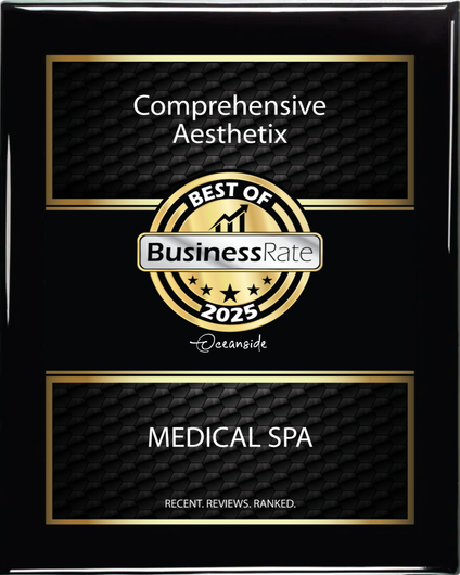 A black and gold plaque for comprehensive aesthetics and medical spa