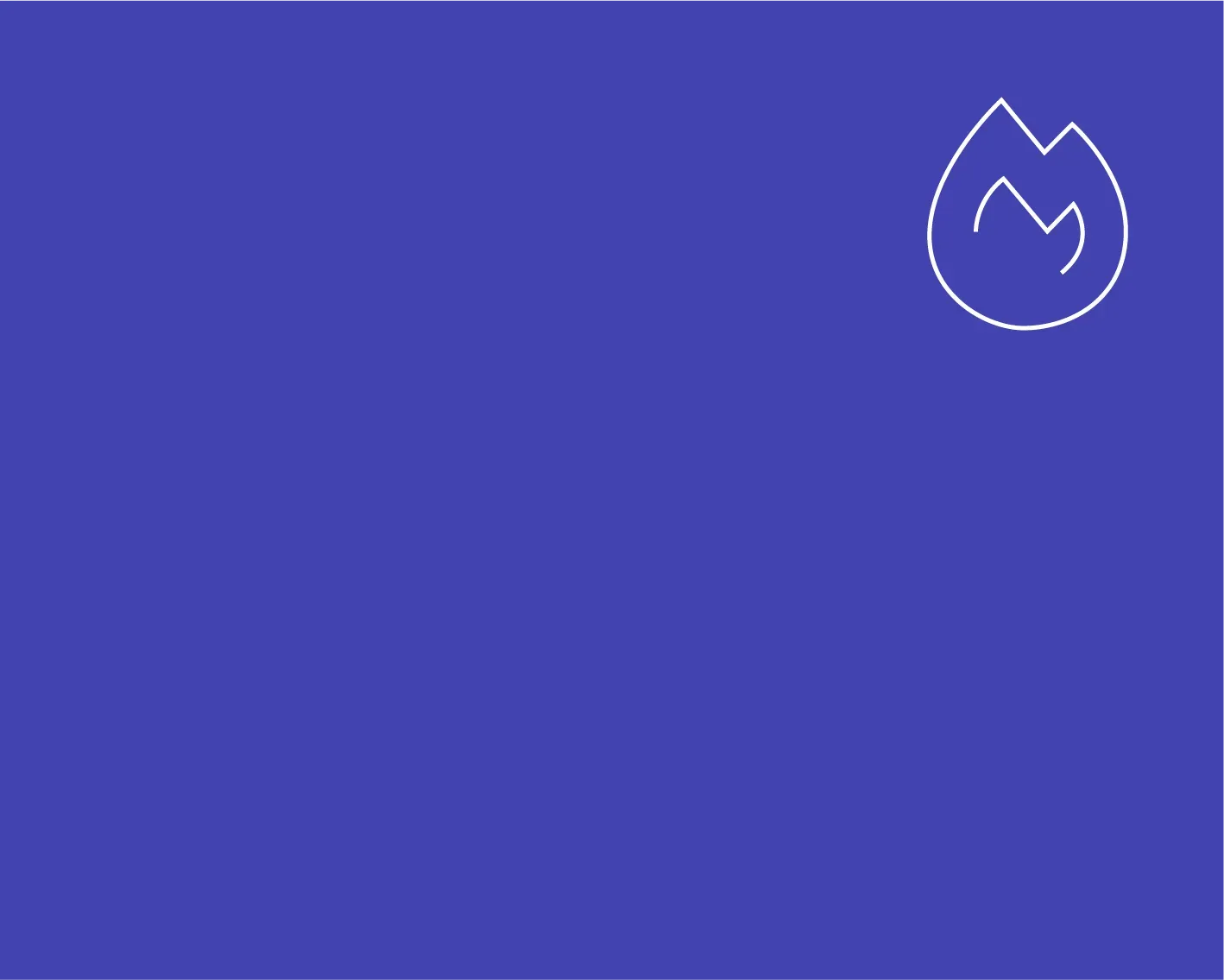 A blue background with a white flame icon on it