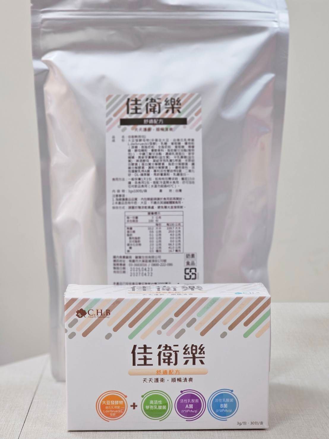 佳味樂白色的保健品盒子，上面有彩色圖示和中文文字。