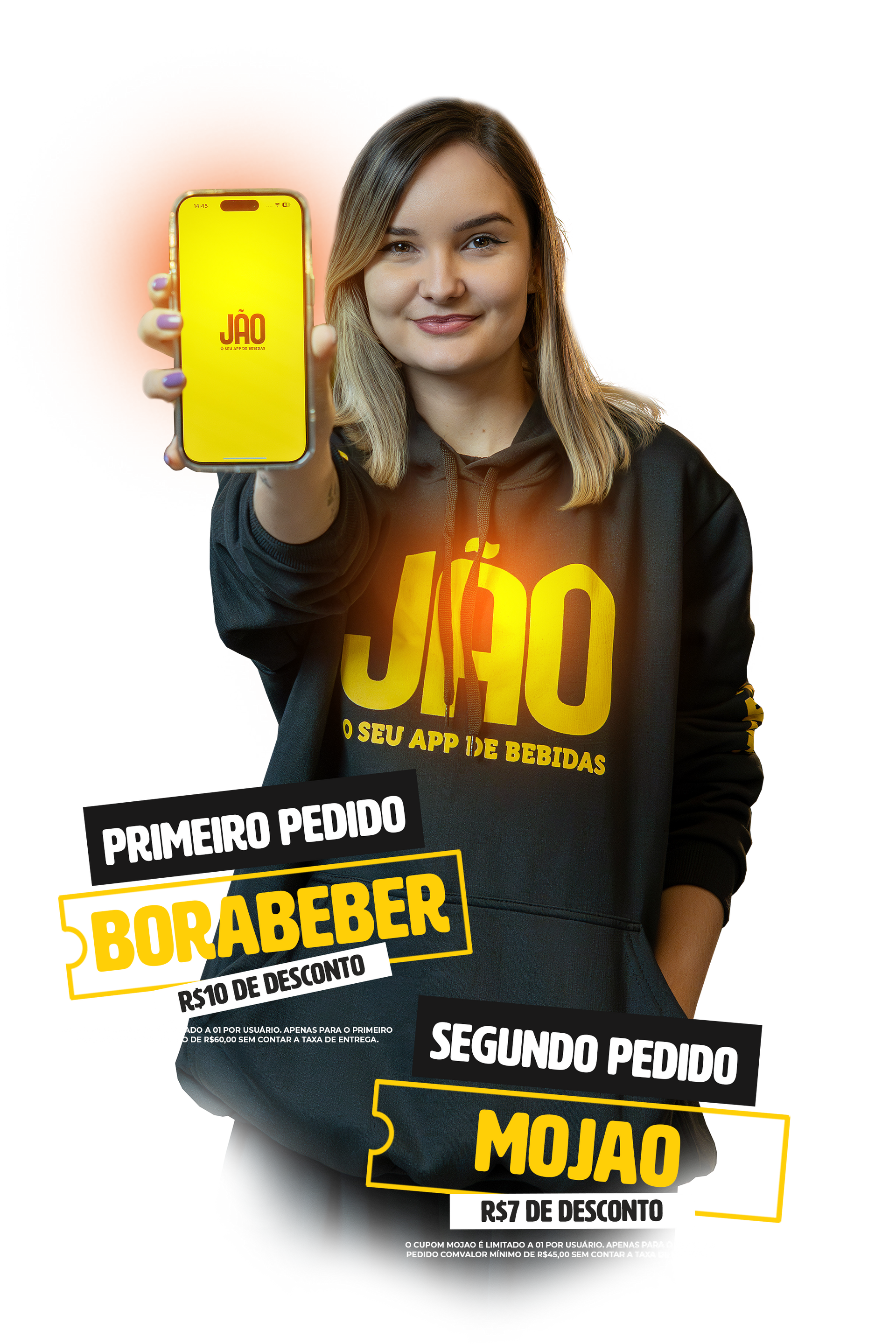 Mulher com Celular na mão - Jão Delivery