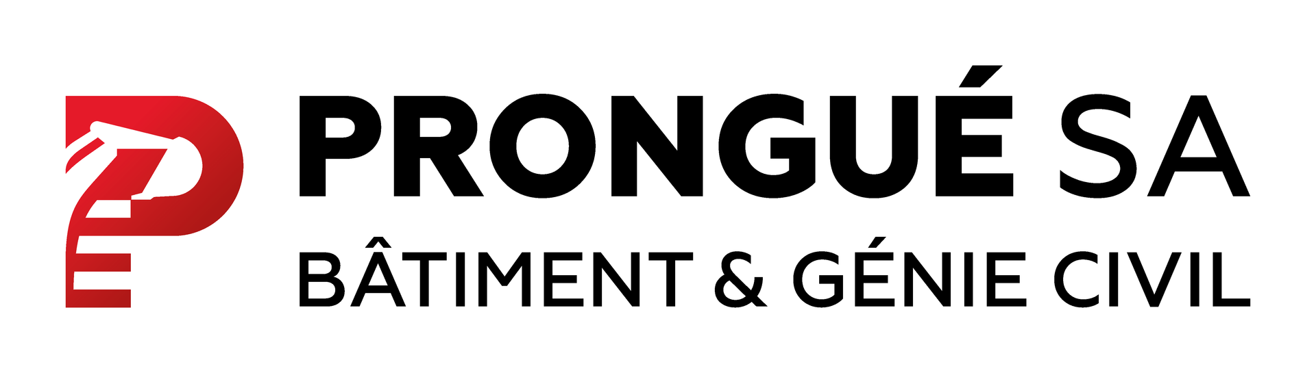 PRONGUÉ SA logo with red icon and black text, “Bâtiment & Génie Civil” underneath