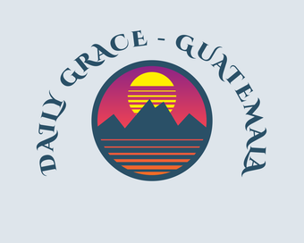 A logo with a mountain and a sunset in the background.