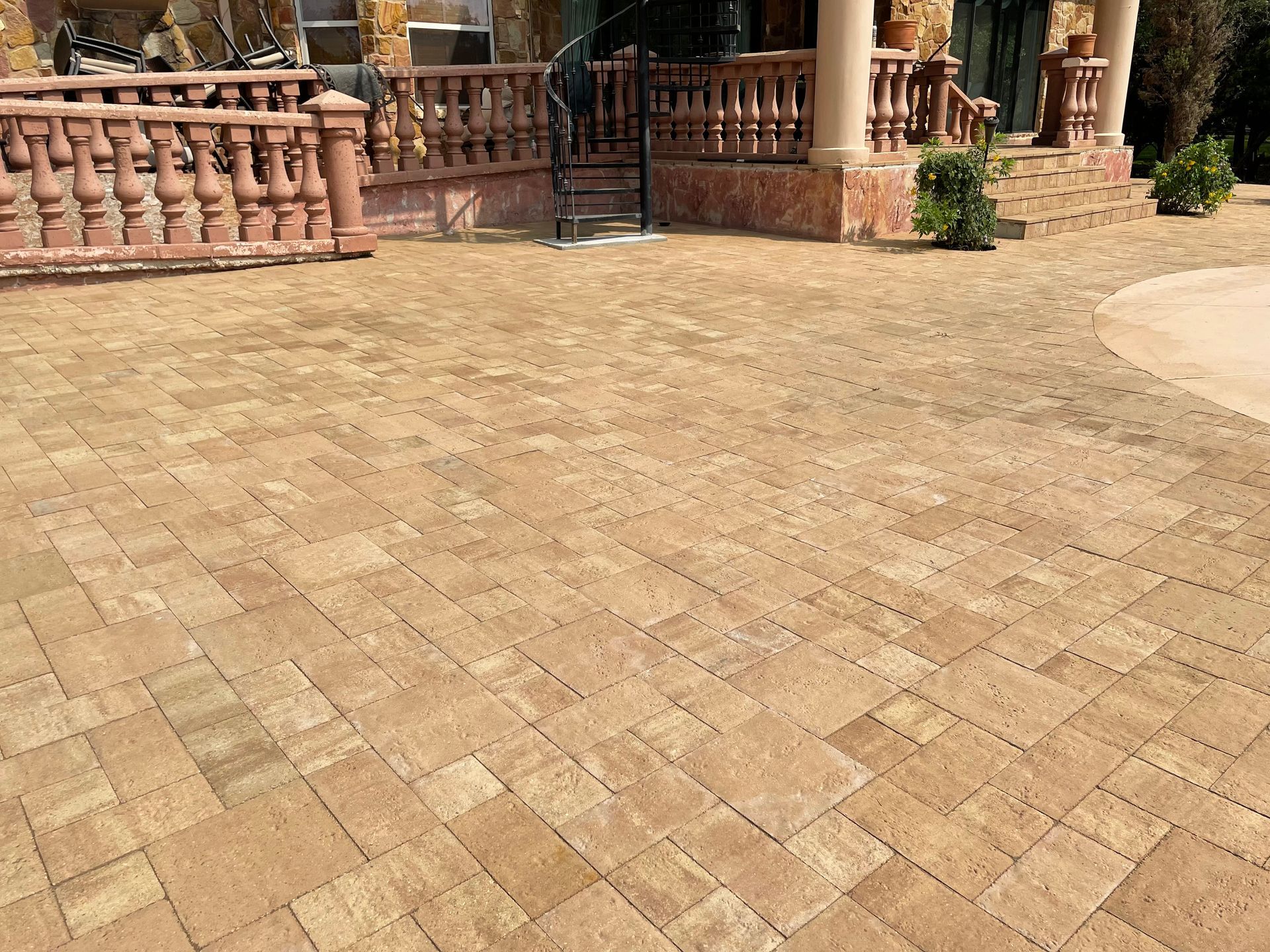 A patio covered in tan.