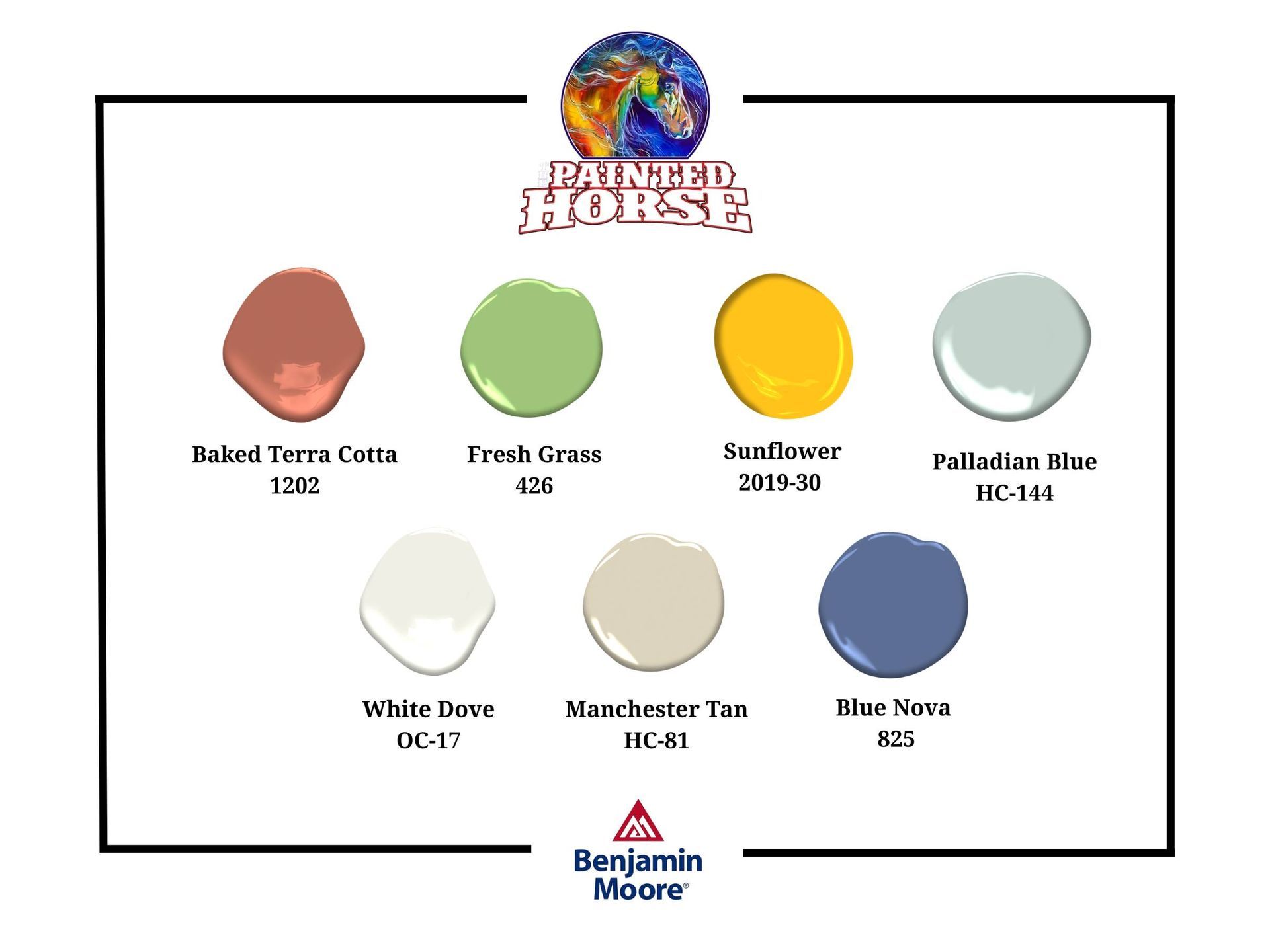 Summery Benjamin Moore paint colors placed into a palette