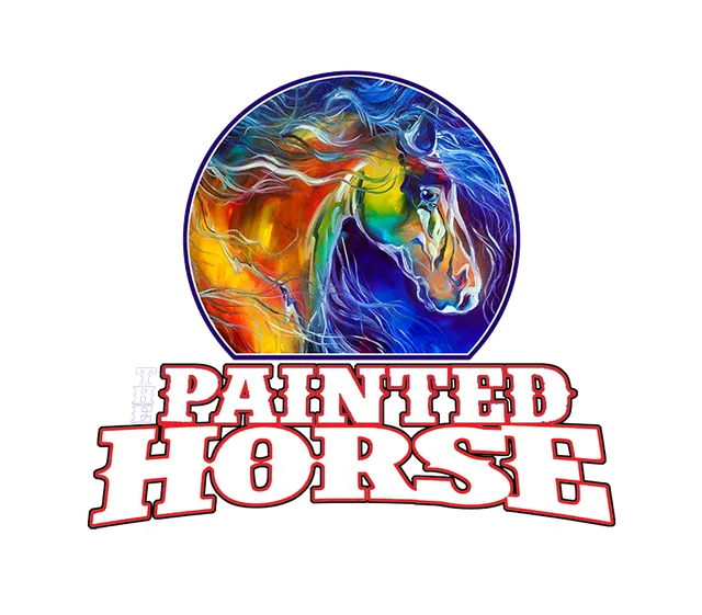 Circular painted horse logo with text beneath