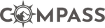 Compass logo with a star inside the O in gray and black