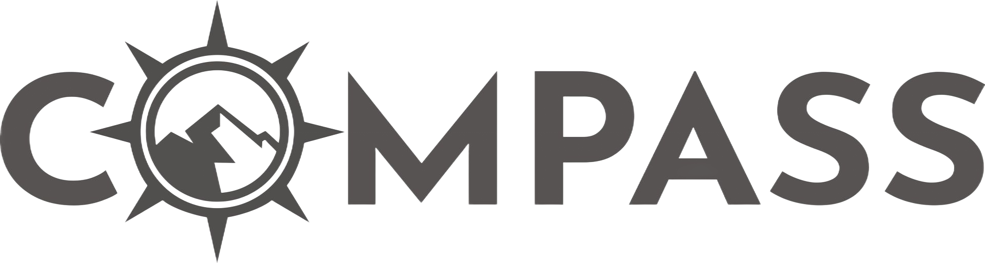 Compass logo with a star inside the O in gray and black