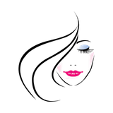 A drawing of a woman 's face with long hair and pink lips.