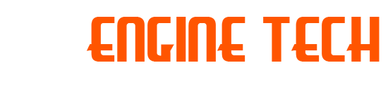 the logo for engine tech is orange on a white background .