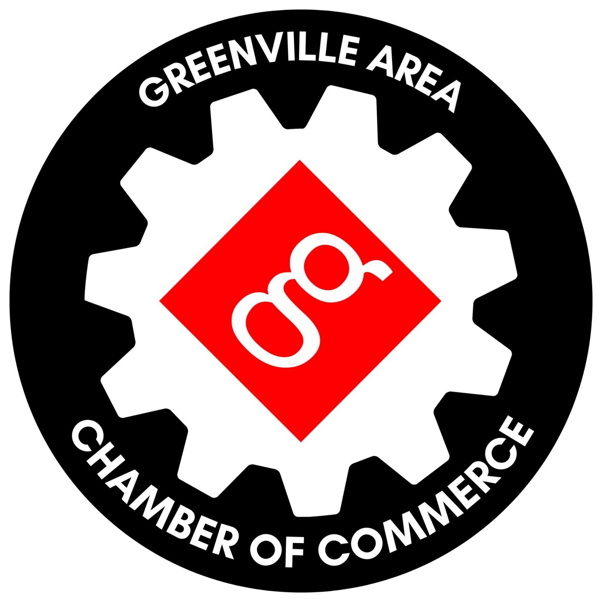 Greenville Area Chamber of Commerce logo: A gear icon with white 