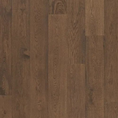 Medium-brown wood floor planks with visible natural grain patterns and knots in a vertical layout.