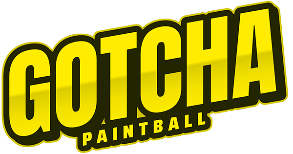 A yellow and black logo for gotcha paintball