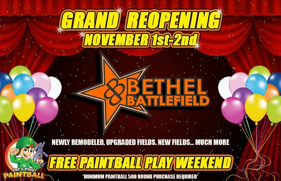 An advertisement for a paintball park