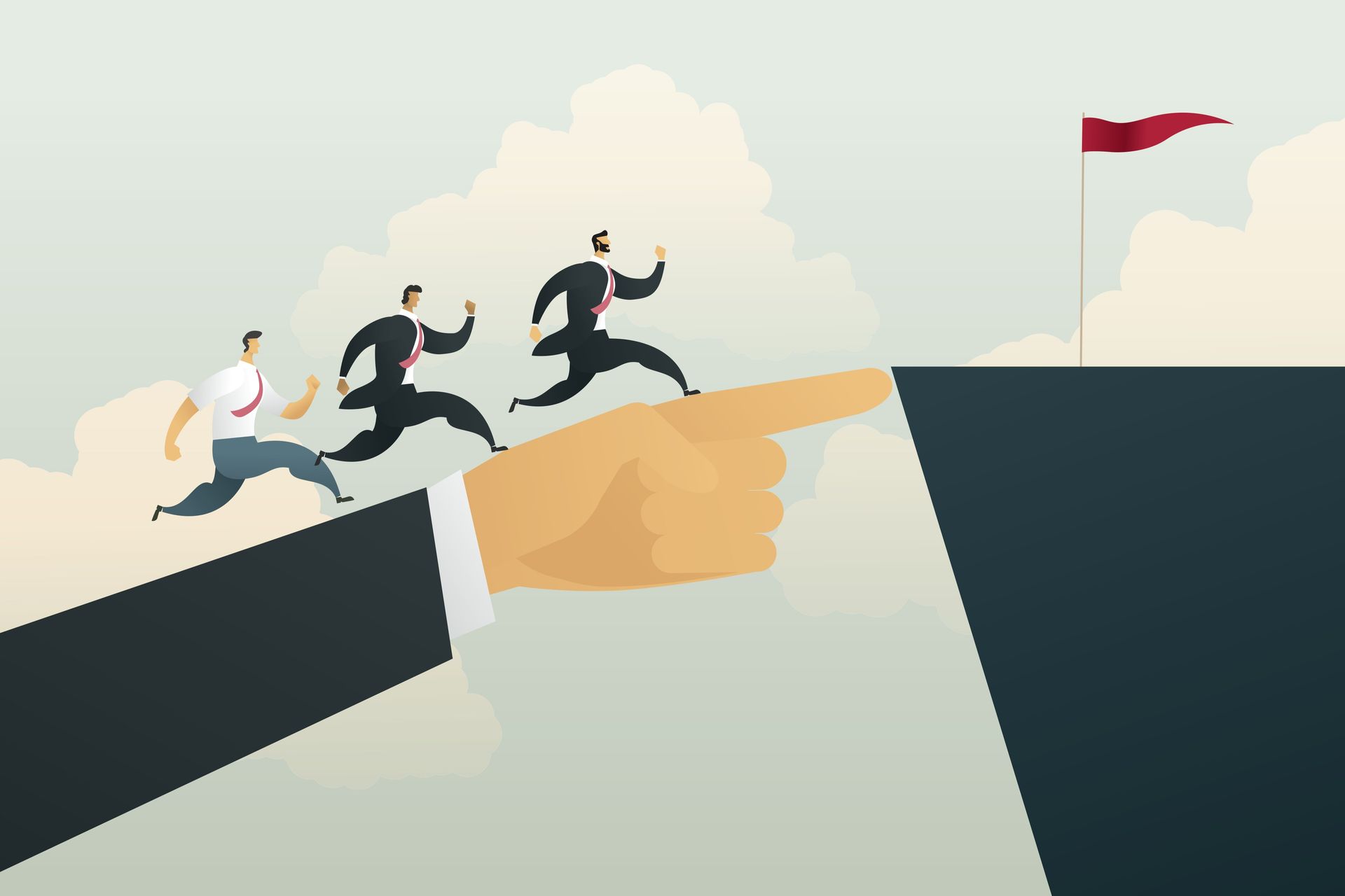 An illustration of professionals being guided toward a goal by a helping hand