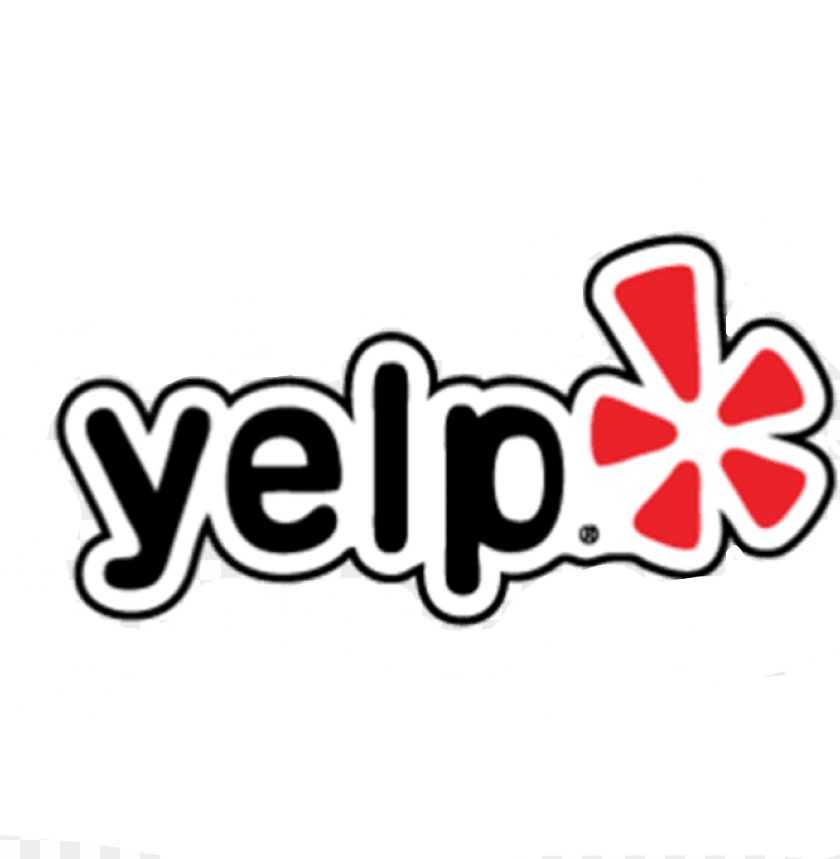 A yelp logo with a red star on a white background.