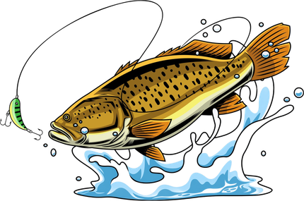 Fish jumping out of water, hooked by a lure.