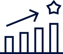 Graph with rising bars, upward arrow, and star, representing growth and success.