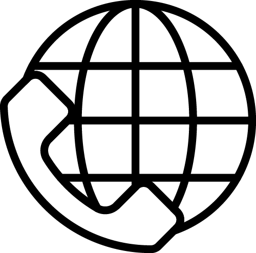 Globe with telephone receiver, suggesting international calls or global communication.