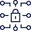 Dark blue padlock with connecting circuits, representing security and network.