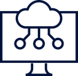 Computer monitor with a cloud icon and connecting nodes.