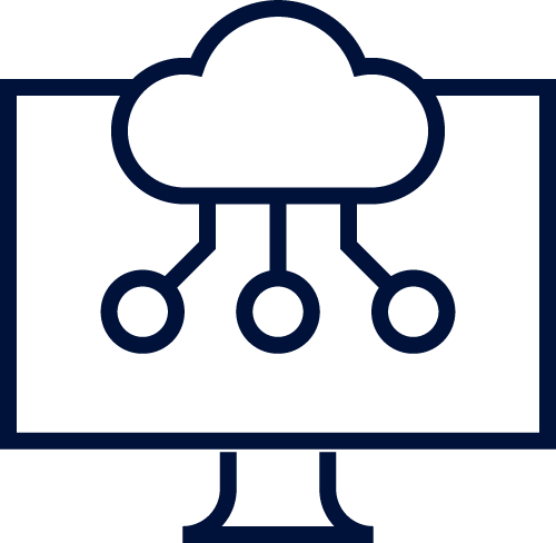 Computer monitor with a cloud icon and connecting nodes.