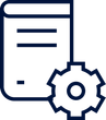 Book with lines of text and gear icon, representing configuration or settings.