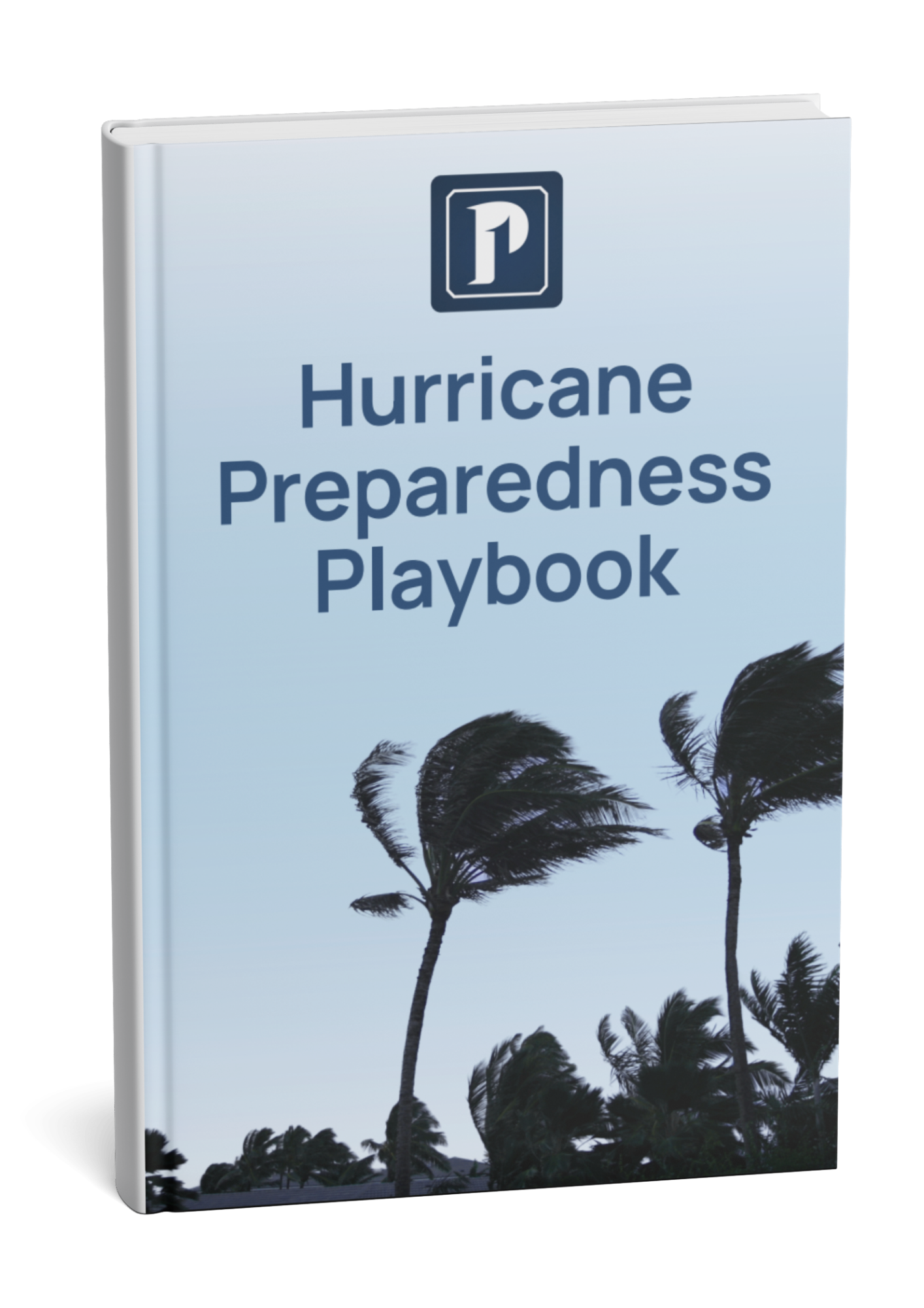 Hurricane Preparedness Playbook book cover with a yellow Hurricane Warning sign against a cloudy sky