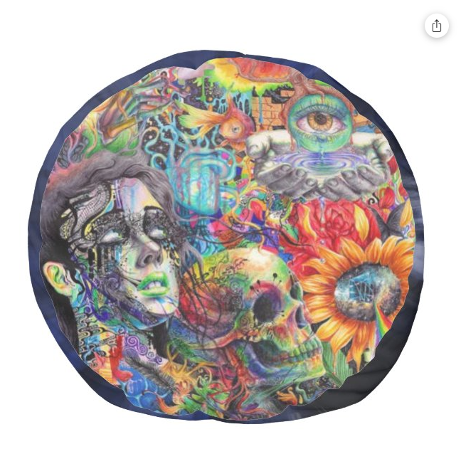 Crazy Art Round Pouf Pillow