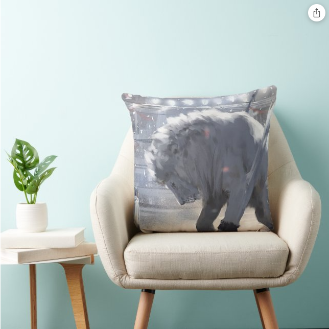 White - Brown Lion Throw Pillow