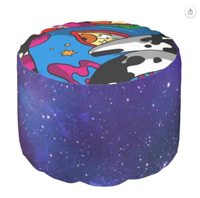 Round Crazy Art Pouf Pillow