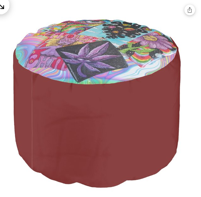 Red Crazy Art Round Pouf Pillow