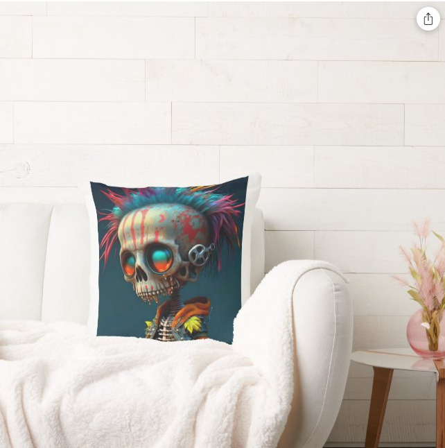 Crazy Skull Throw Pillow