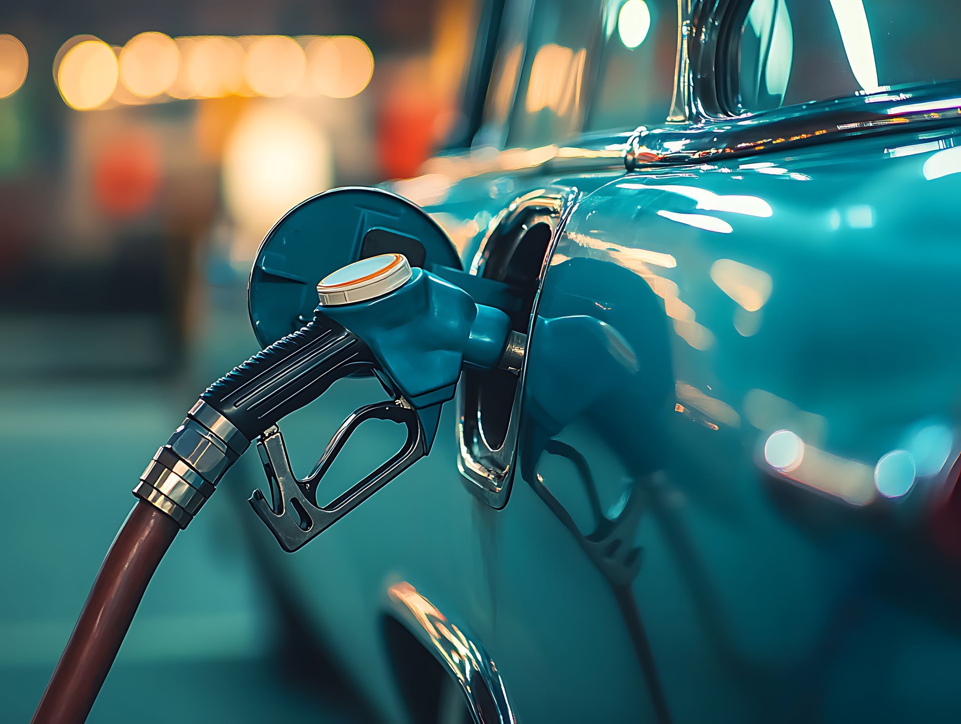 A car is being filled with gas at a gas station.