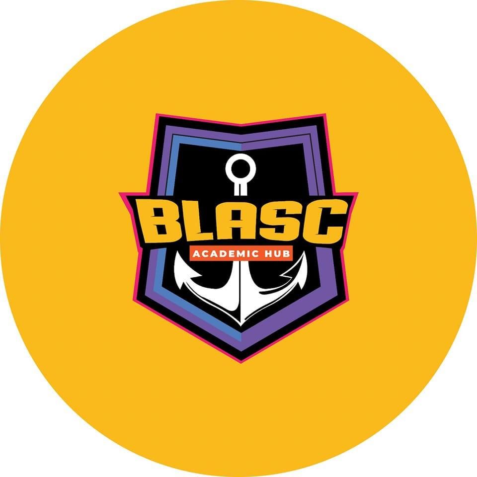 a black and white logo for blasc with an anchor and shield
