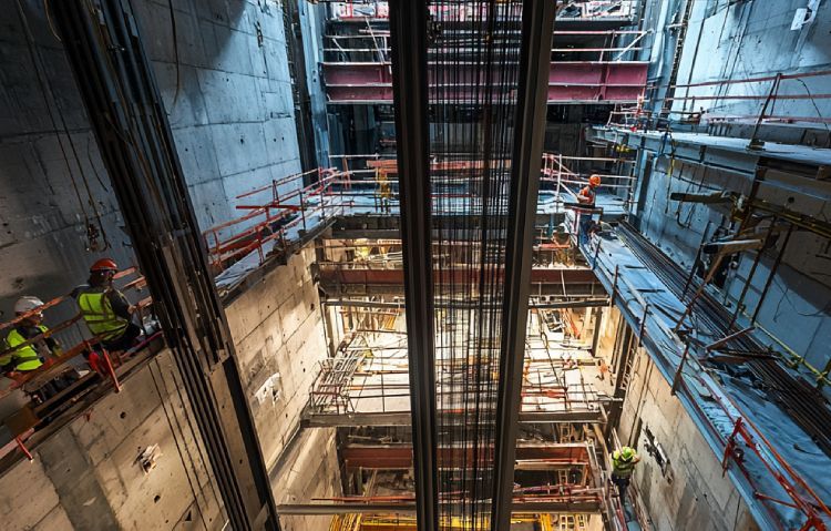 massive elevator hoistway under construction