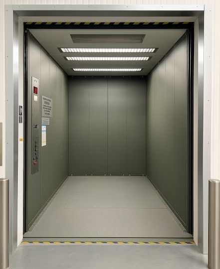 open industrial freight elevator ready for heavy load transport