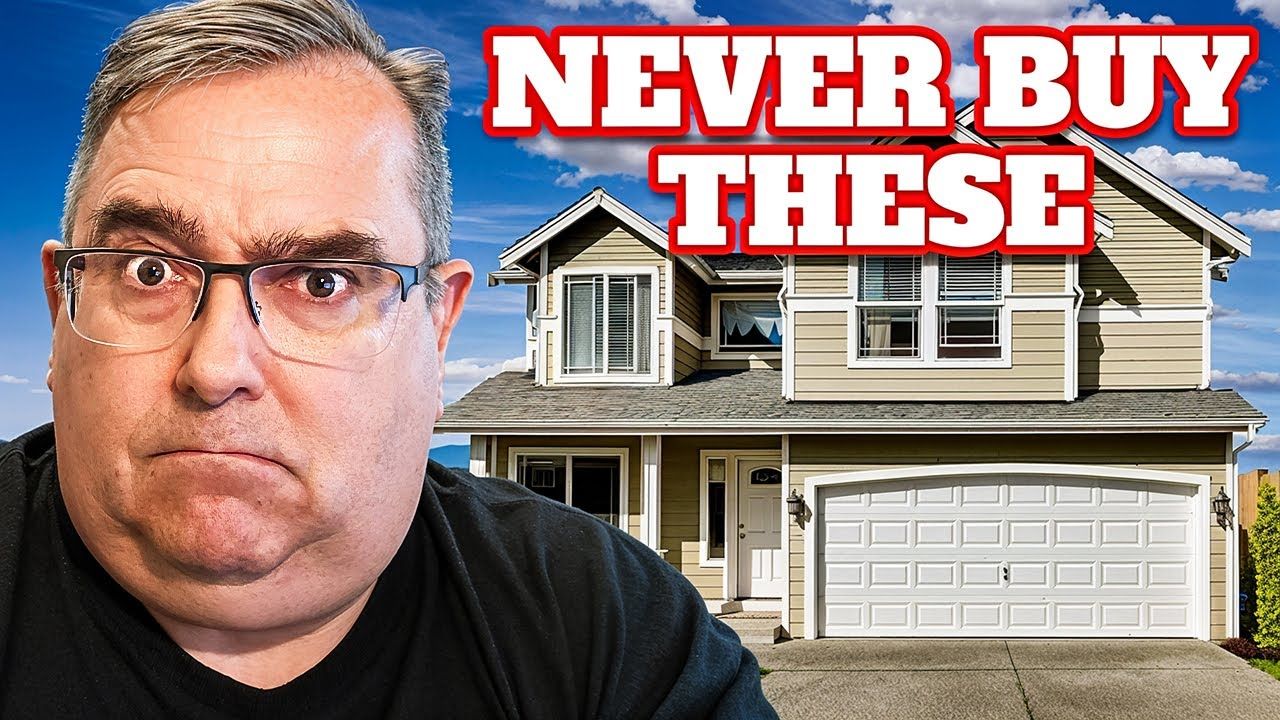 Man frowning with a house behind him, text overlays reading 