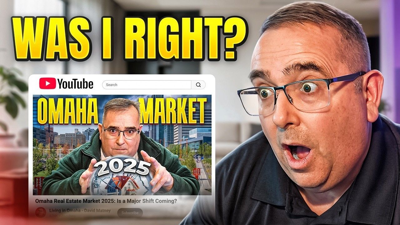 Man with glasses reacting in surprise next to YouTube thumbnail about Omaha market.