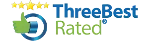 ThreeBest Rated logo with blue and green text, thumbs-up icon, and five gold stars